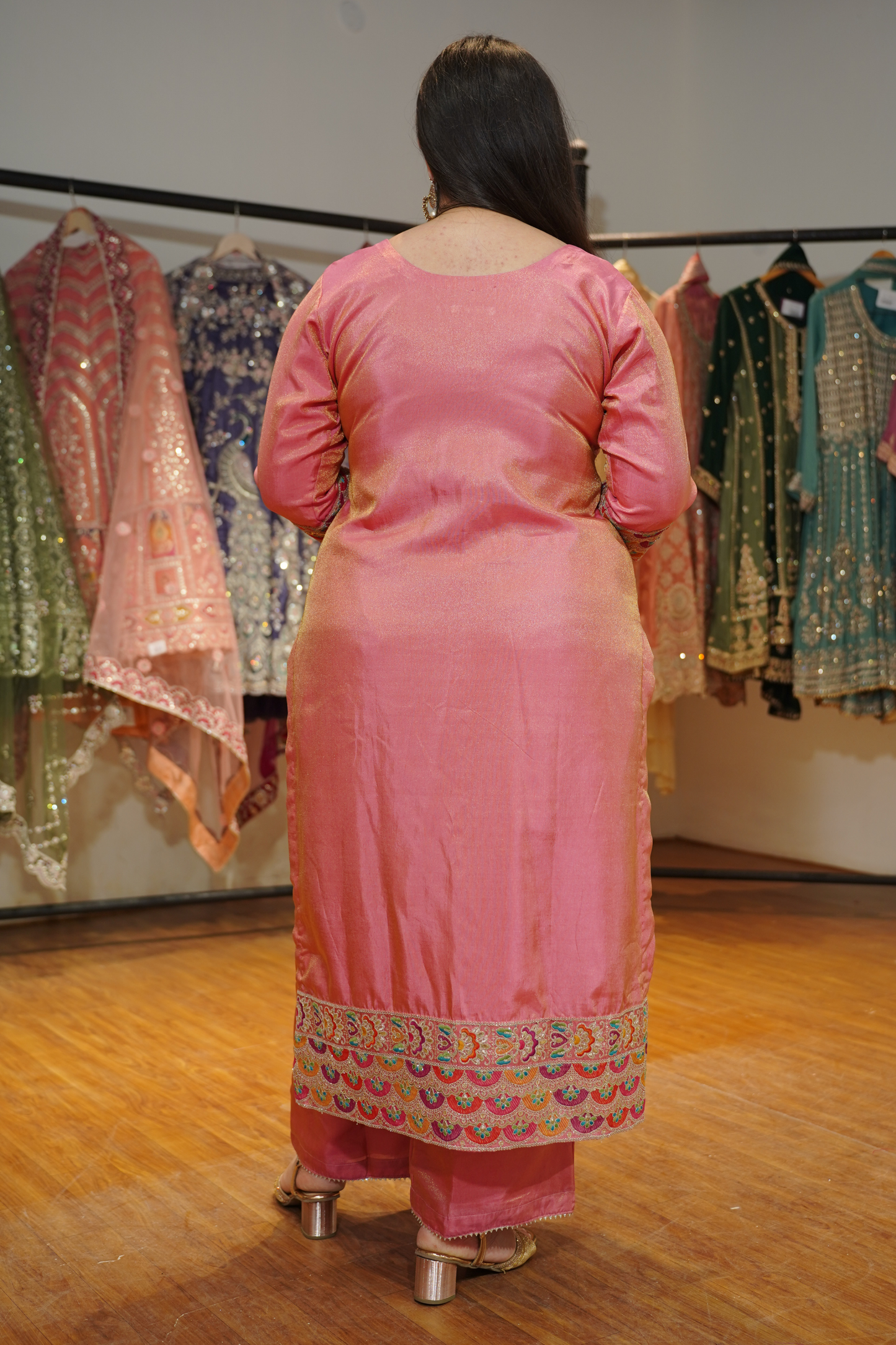 Rivya Tissue Shimmer Suit with Zari Embroidery