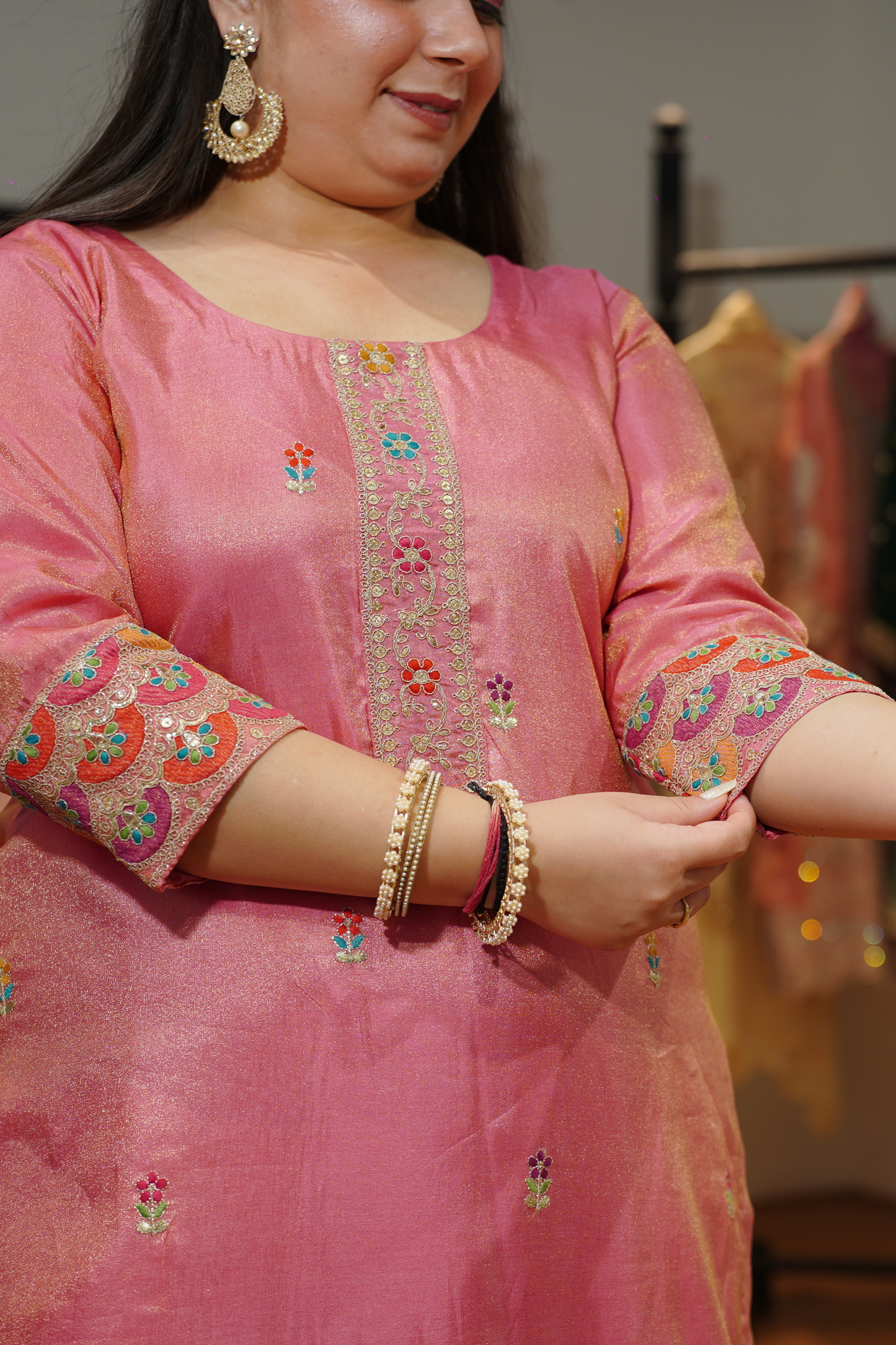 Rivya Tissue Shimmer Suit with Zari Embroidery