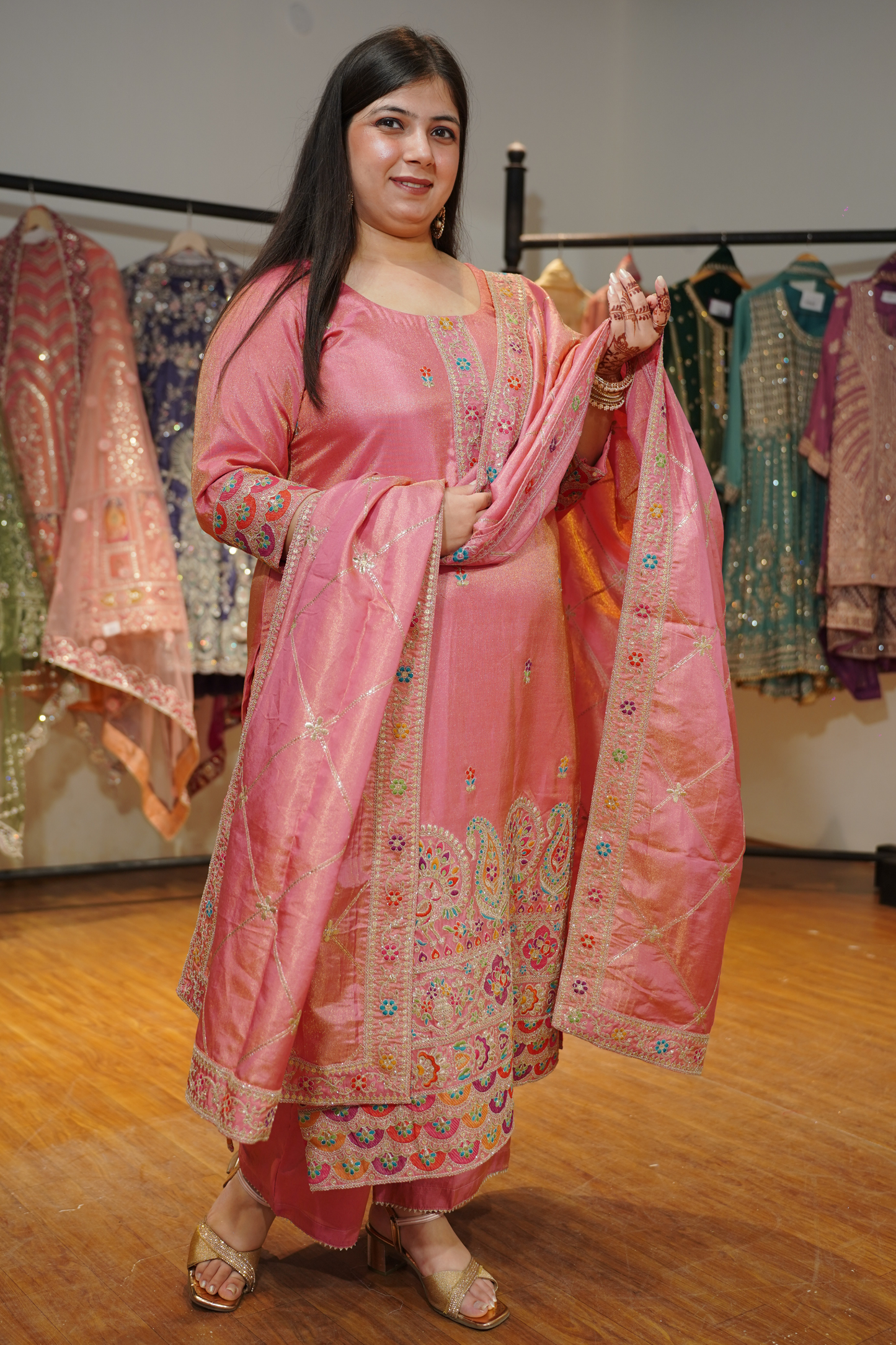 Rivya Tissue Shimmer Suit with Zari Embroidery