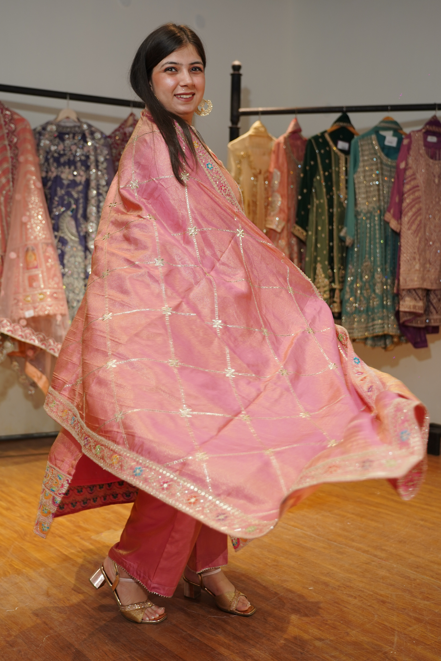 Rivya Tissue Shimmer Suit with Zari Embroidery