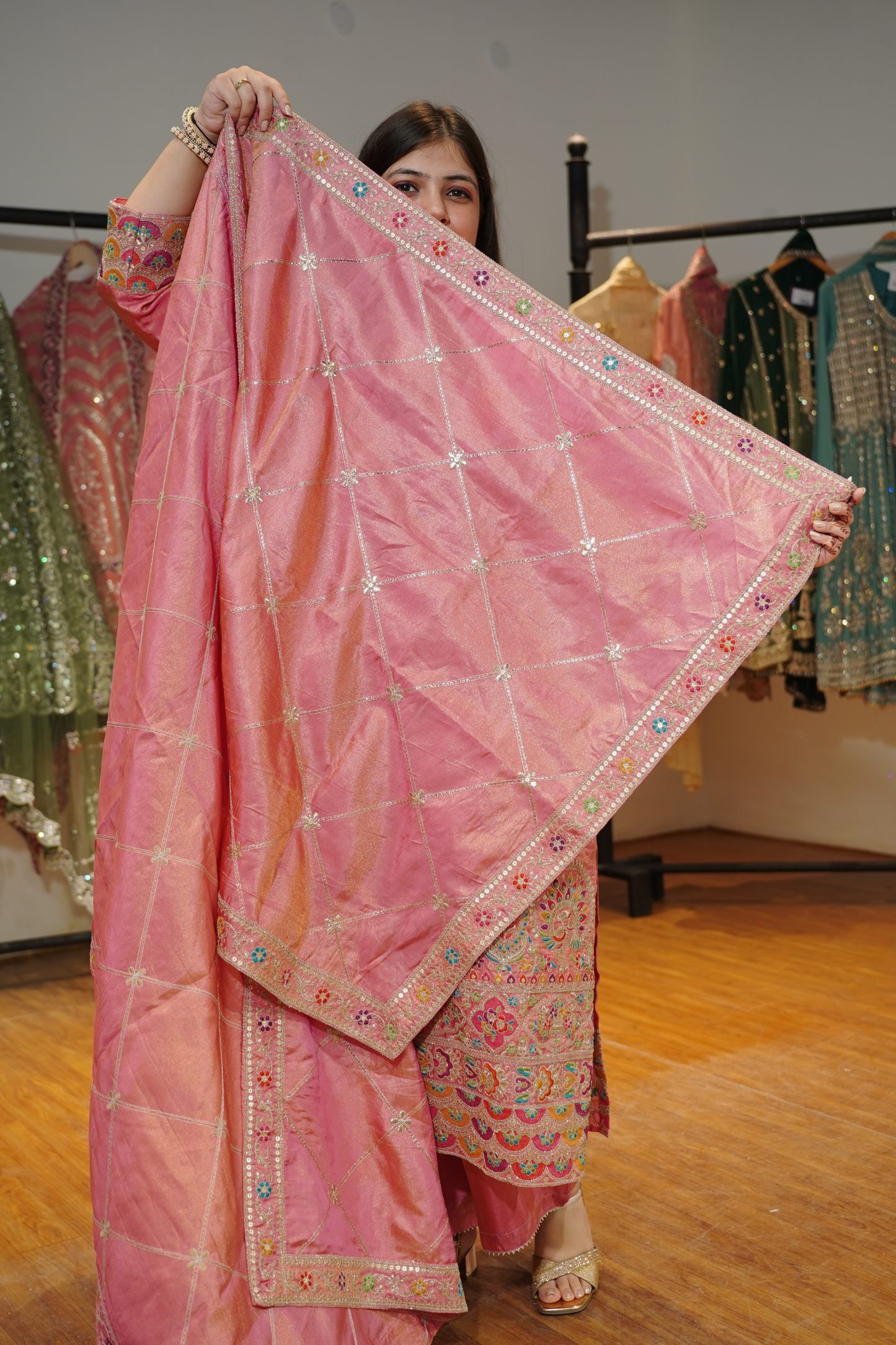 Rivya Tissue Shimmer Suit with Zari Embroidery