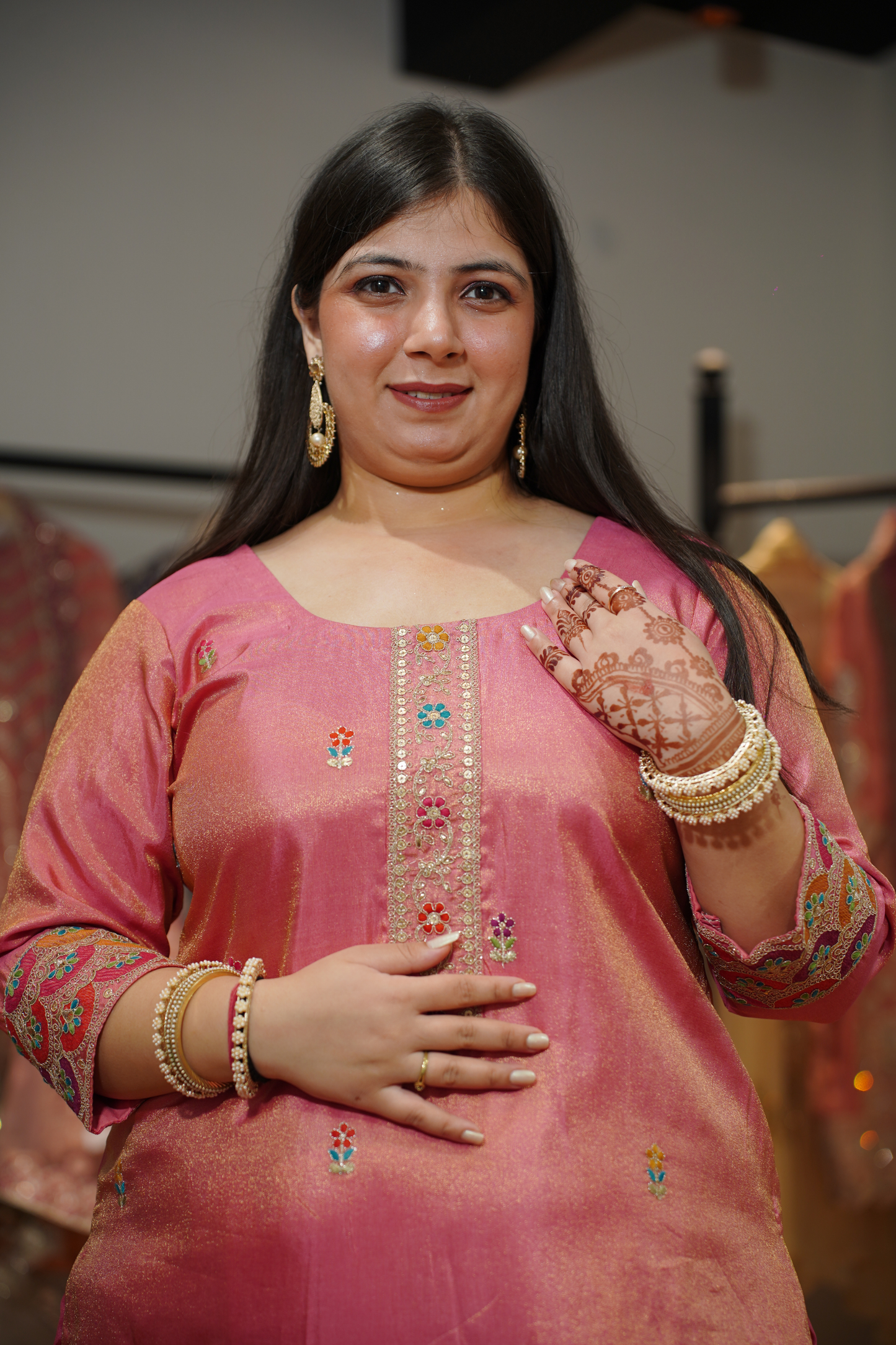 Rivya Tissue Shimmer Suit with Zari Embroidery