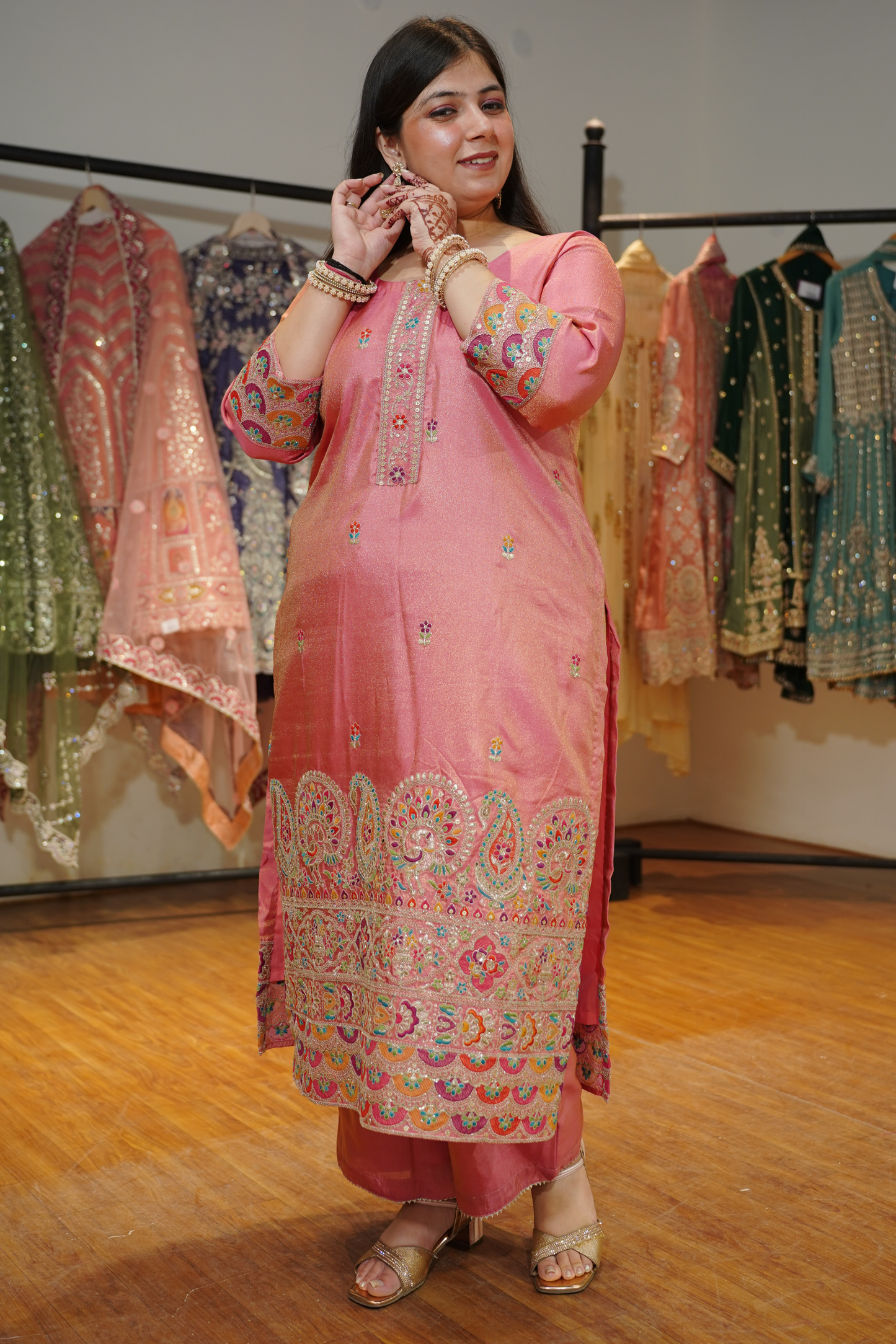 Rivya Tissue Shimmer Suit with Zari Embroidery