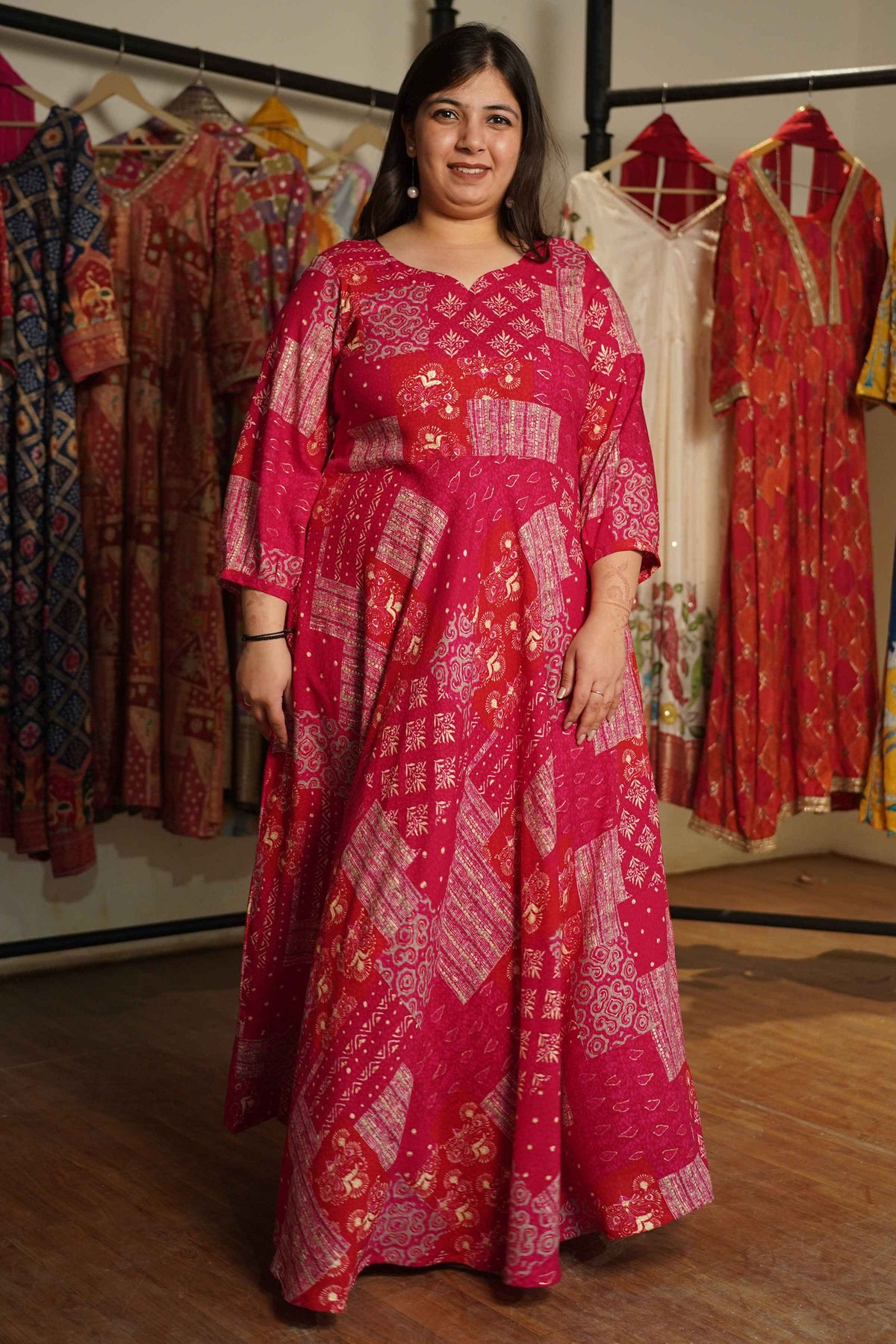 Rosé Daydream Foiled Rayon Dress With Pockets