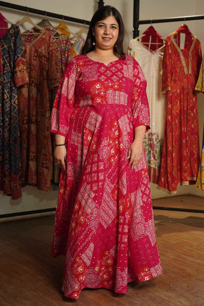 Rosé Daydream Foiled Rayon Dress With Pockets