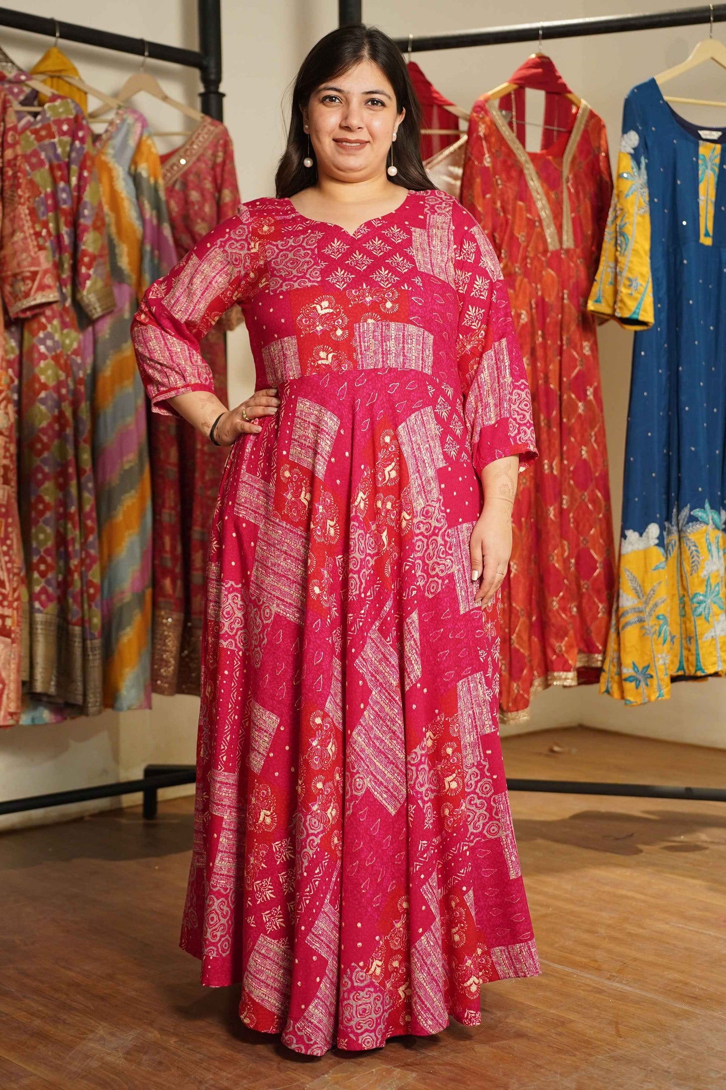 Rosé Daydream Foiled Rayon Dress With Pockets