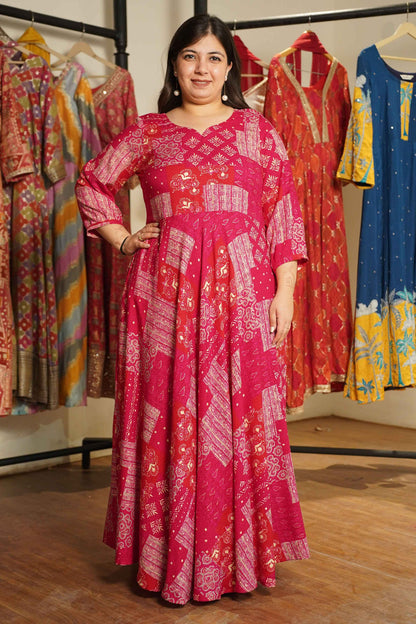Rosé Daydream Foiled Rayon Dress With Pockets