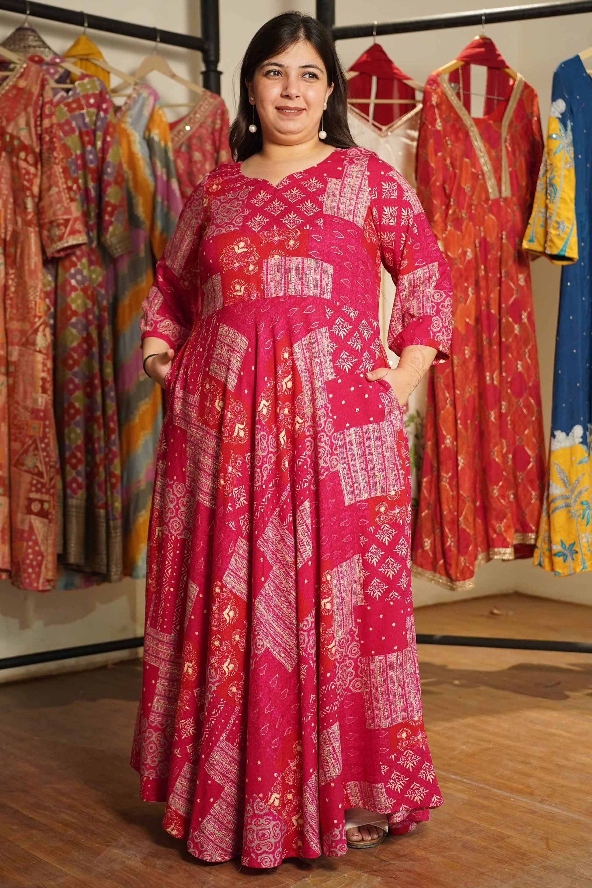 Rosé Daydream Foiled Rayon Dress With Pockets