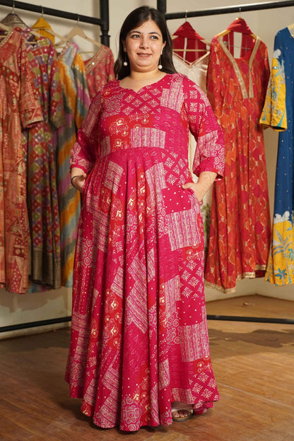 Rosé Daydream Foiled Rayon Dress With Pockets