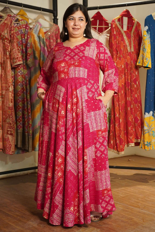 Rosé Daydream Foiled Rayon Dress With Pockets
