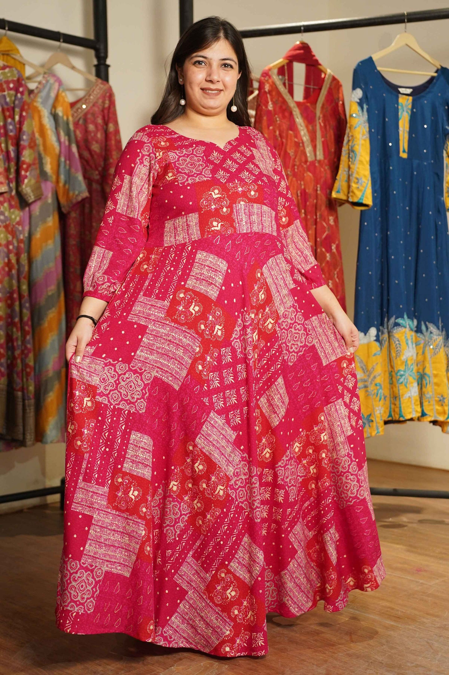 Rosé Daydream Foiled Rayon Dress With Pockets