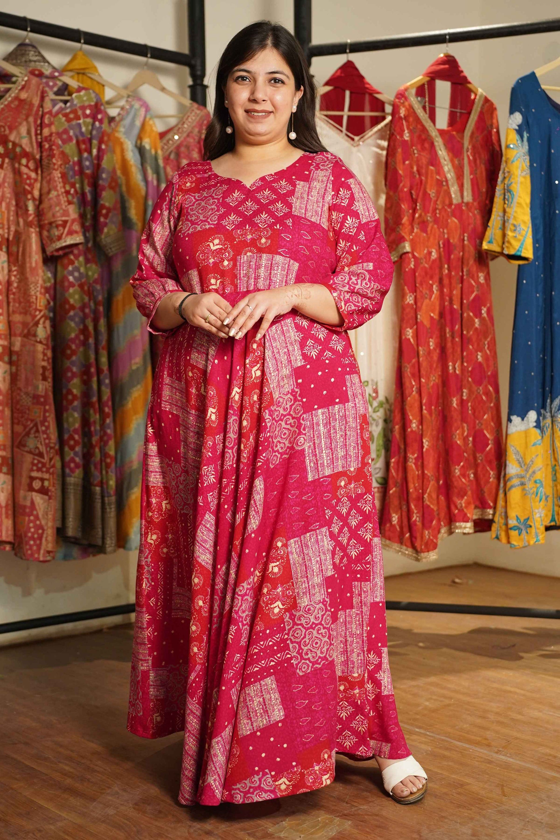 Rosé Daydream Foiled Rayon Dress With Pockets