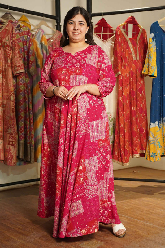 Rosé Daydream Foiled Rayon Dress With Pockets