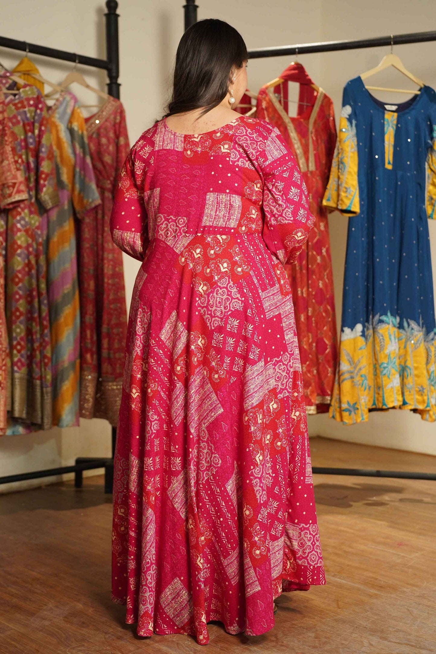 Rosé Daydream Foiled Rayon Dress With Pockets