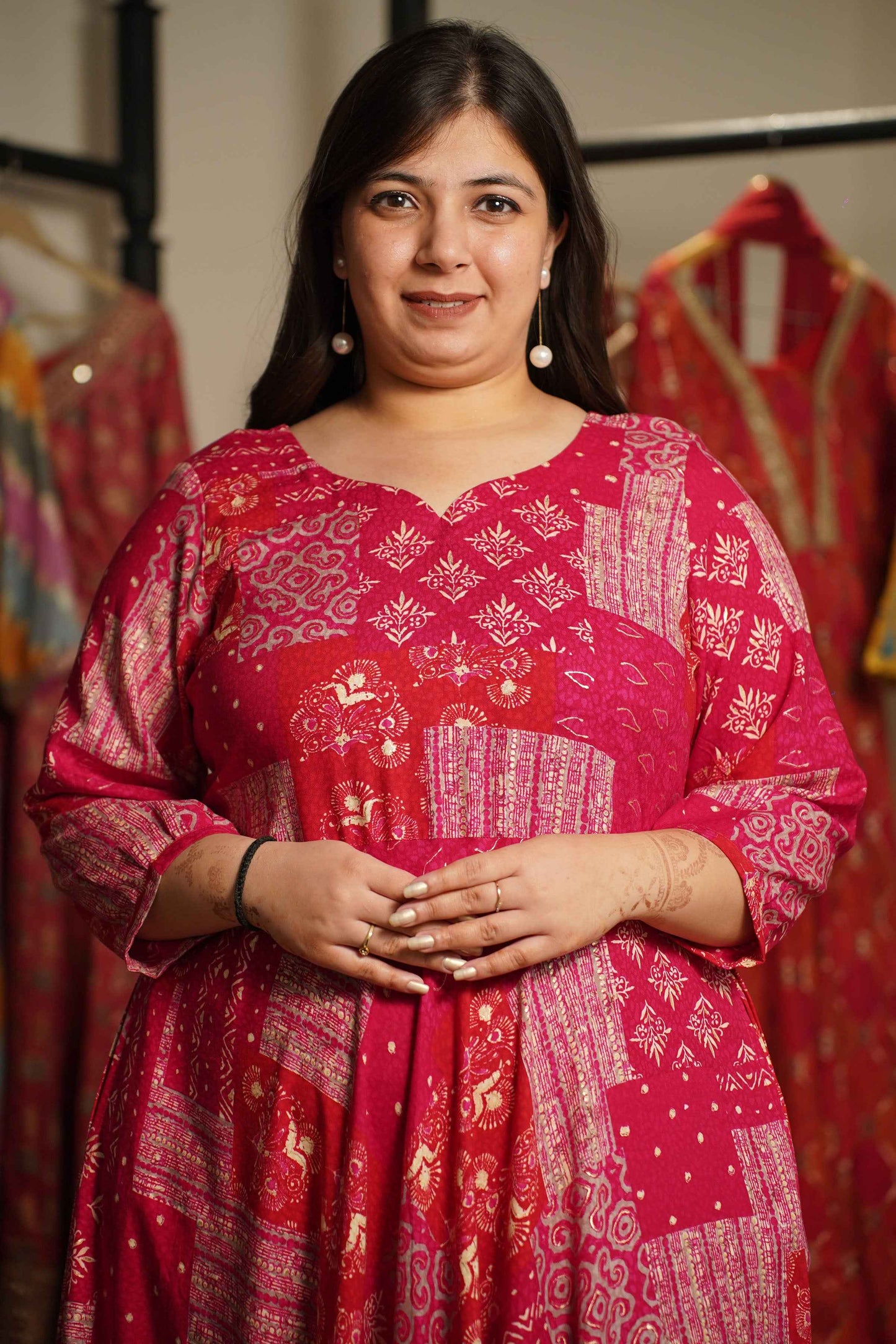 Rosé Daydream Foiled Rayon Dress With Pockets