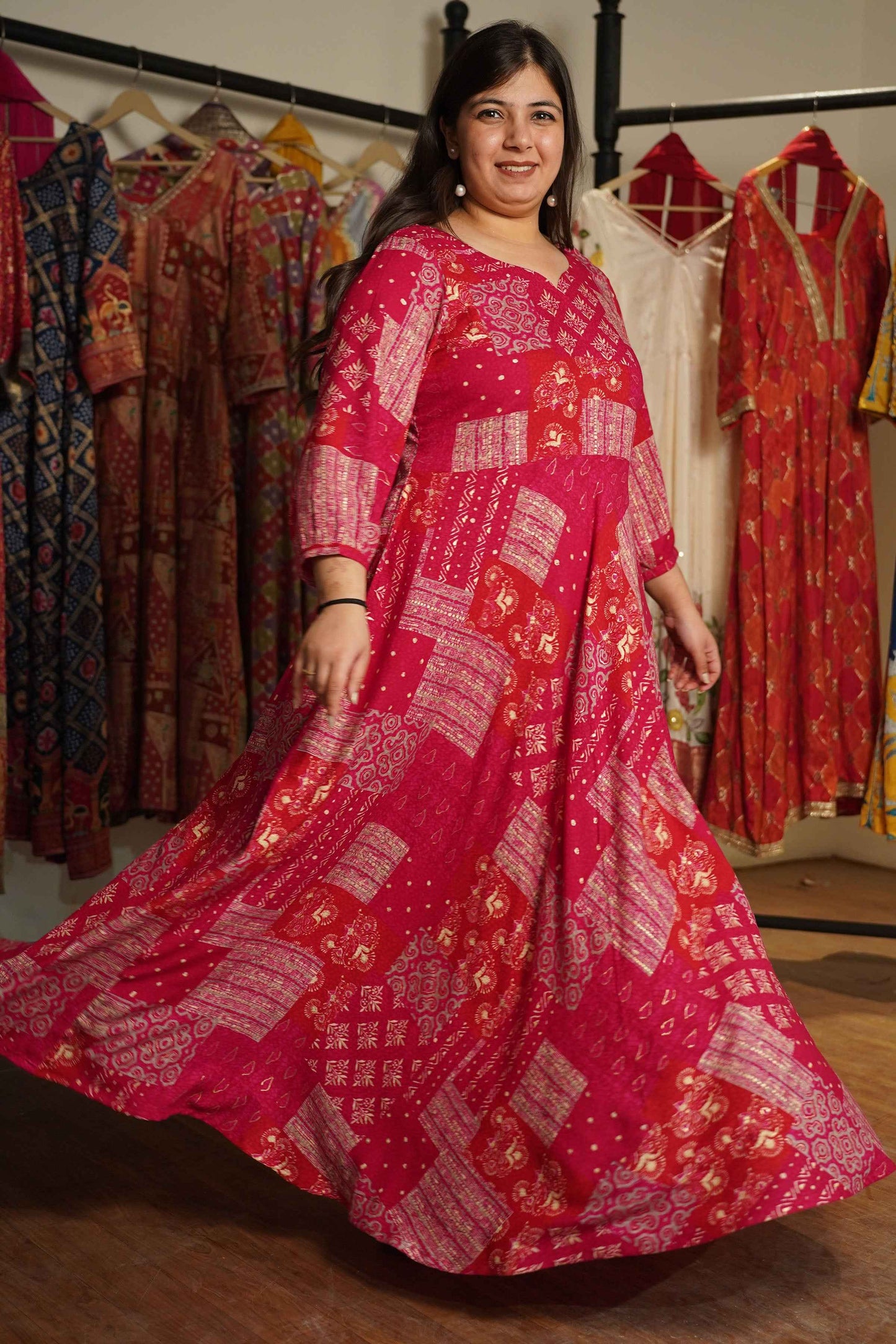 Rosé Daydream Foiled Rayon Dress With Pockets