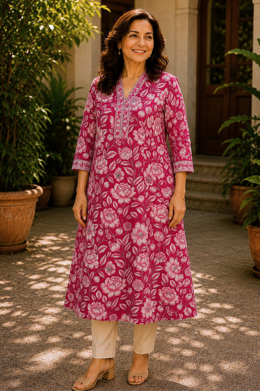 Tisha Floral A-line Cotton Kali Kurta