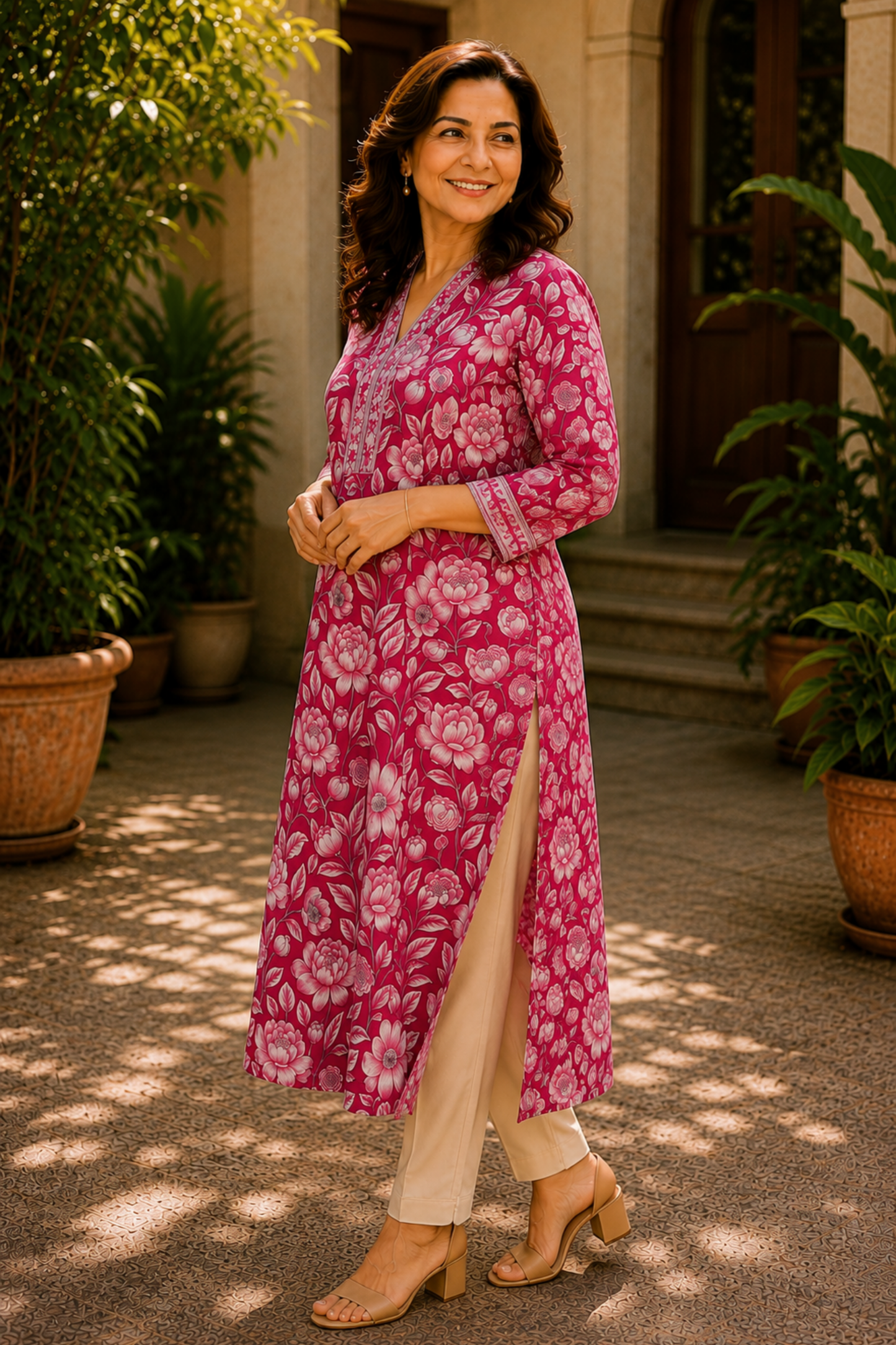 Tisha Floral A-line Cotton Kali Kurta