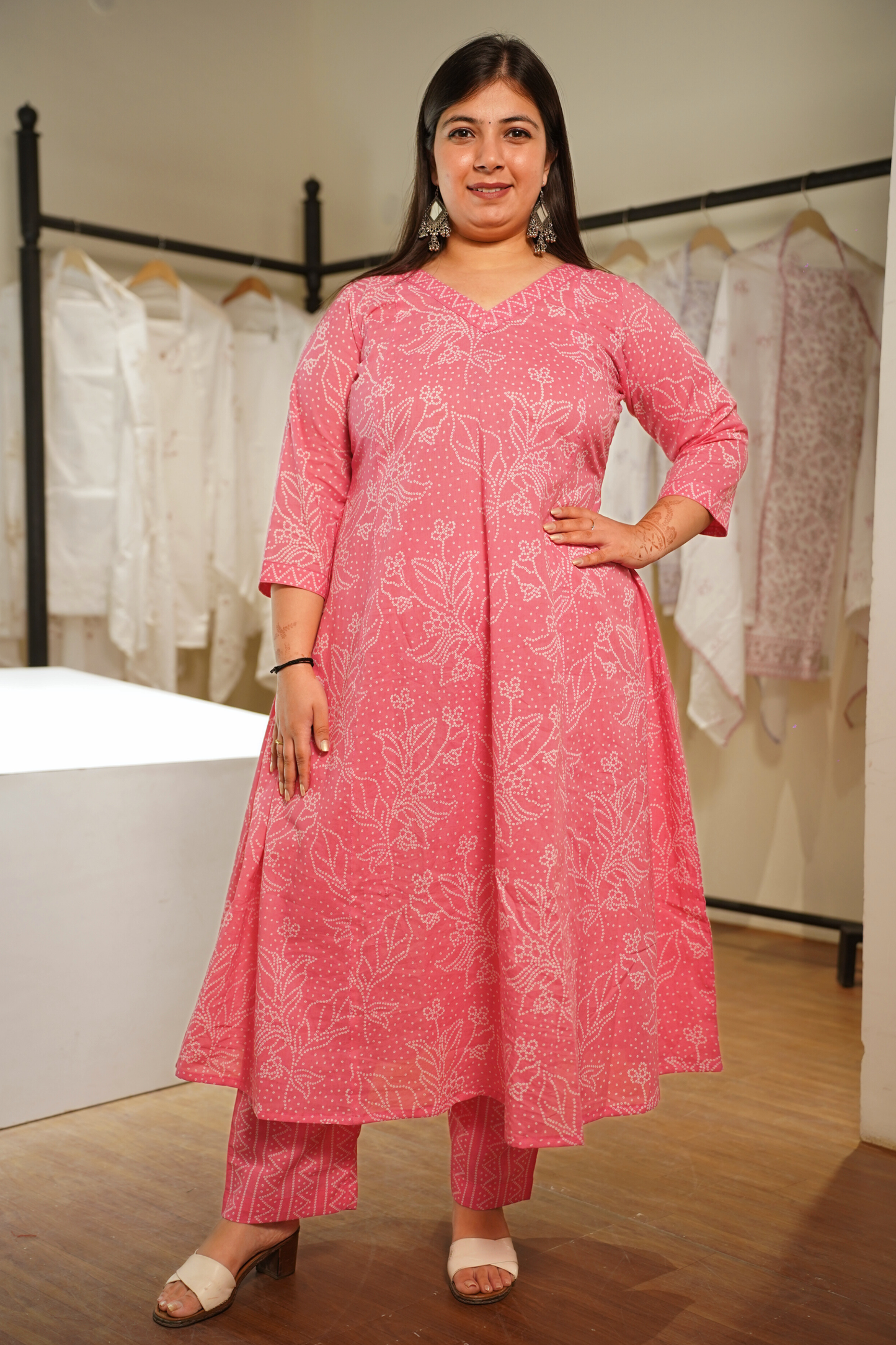 Rosette Pink Kalidar Block Printed Cotton Suit