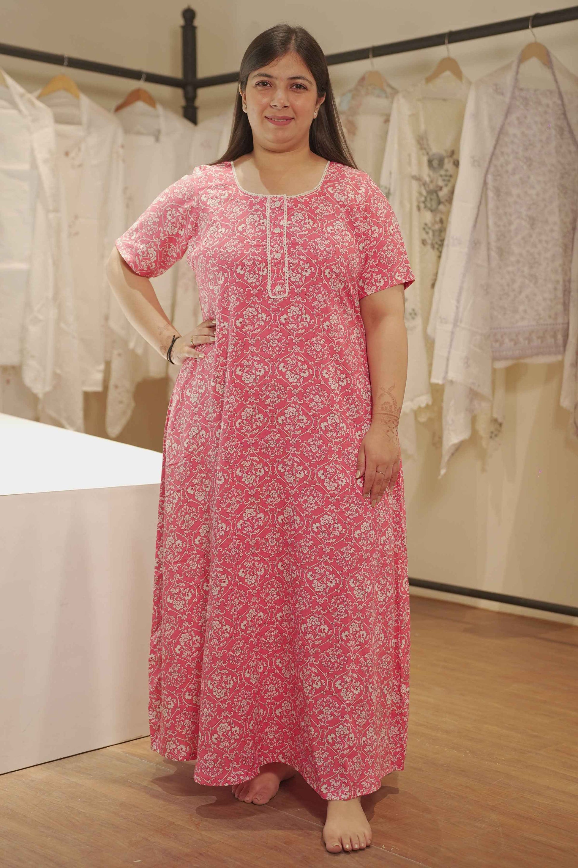 Rosy Whisper Rayon Night Gown