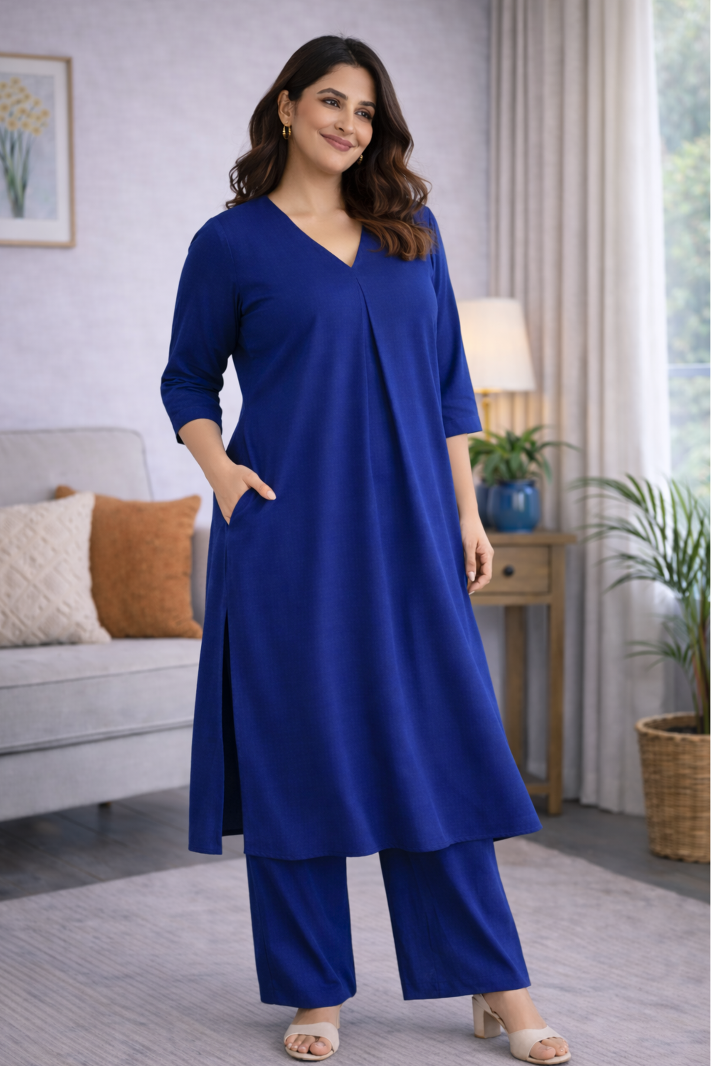 Sizzle Blue A-line Kurta With Flared Pants