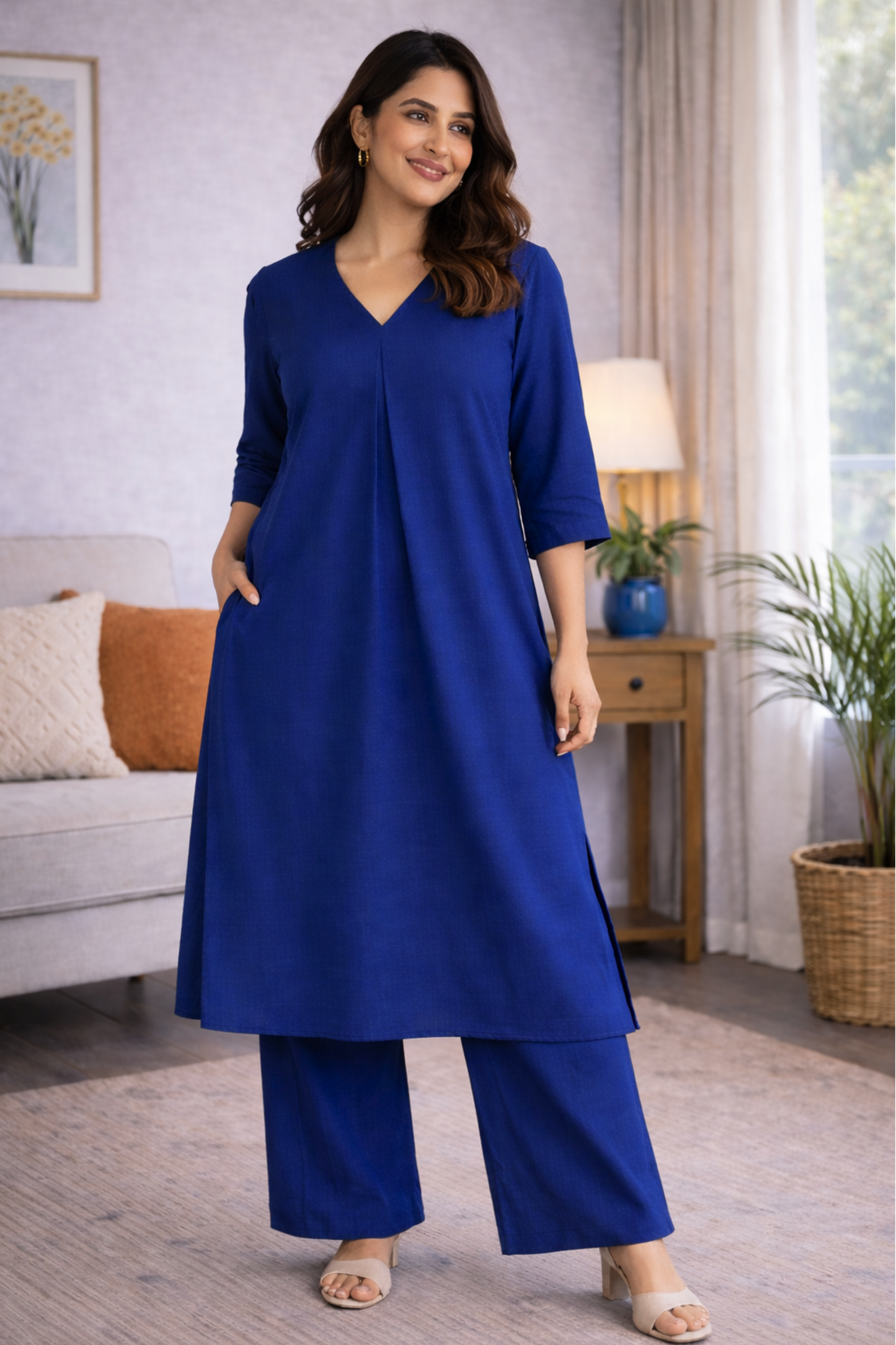 Sizzle Blue A-line Kurta With Flared Pants