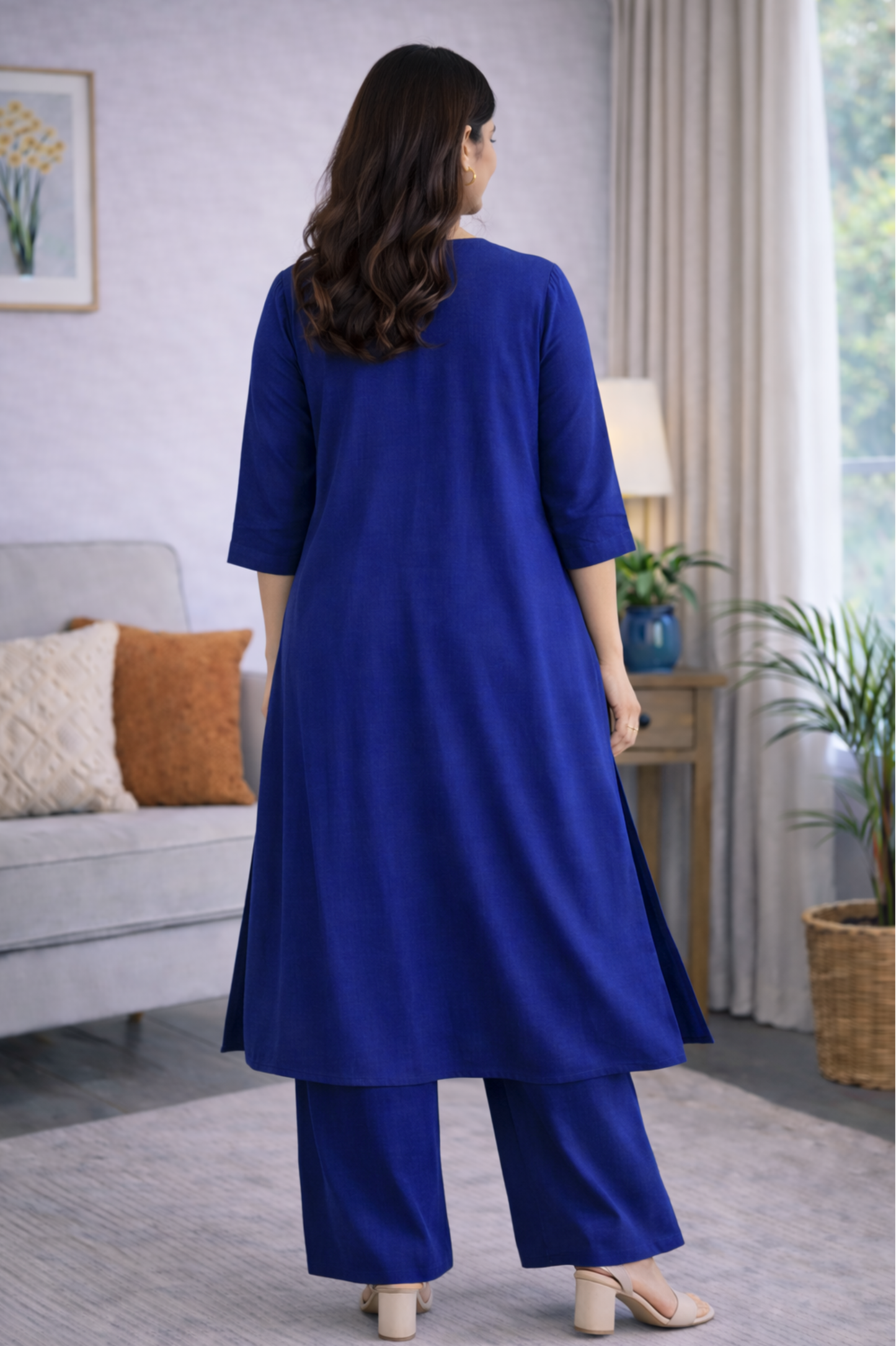 Sizzle Blue A-line Kurta With Flared Pants