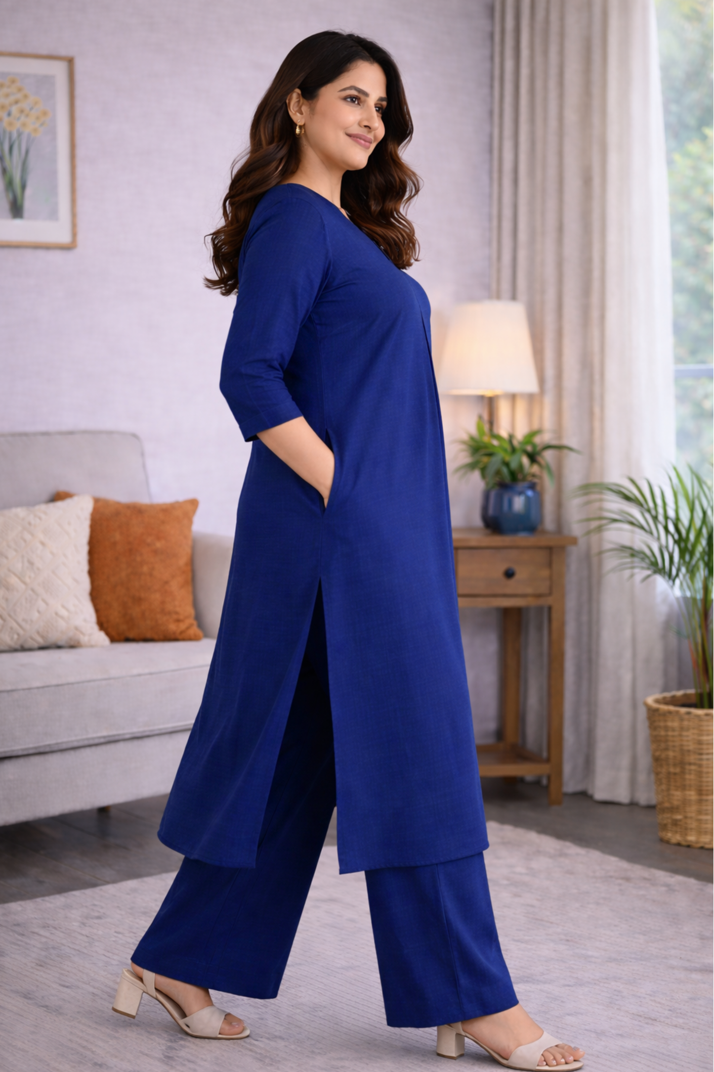 Sizzle Blue A-line Kurta With Flared Pants