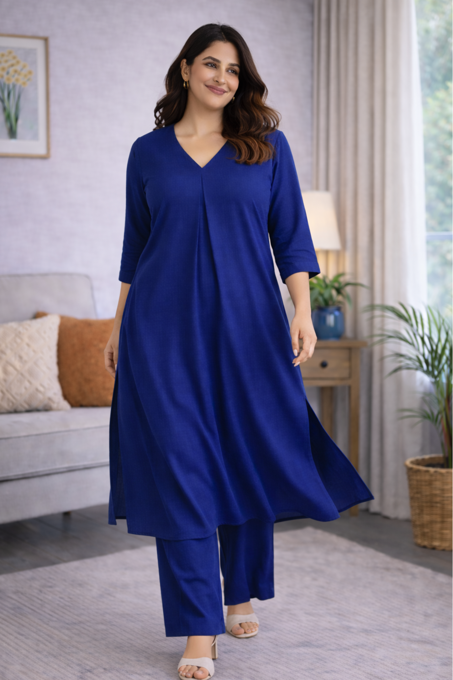 Sizzle Blue A-line Kurta With Flared Pants