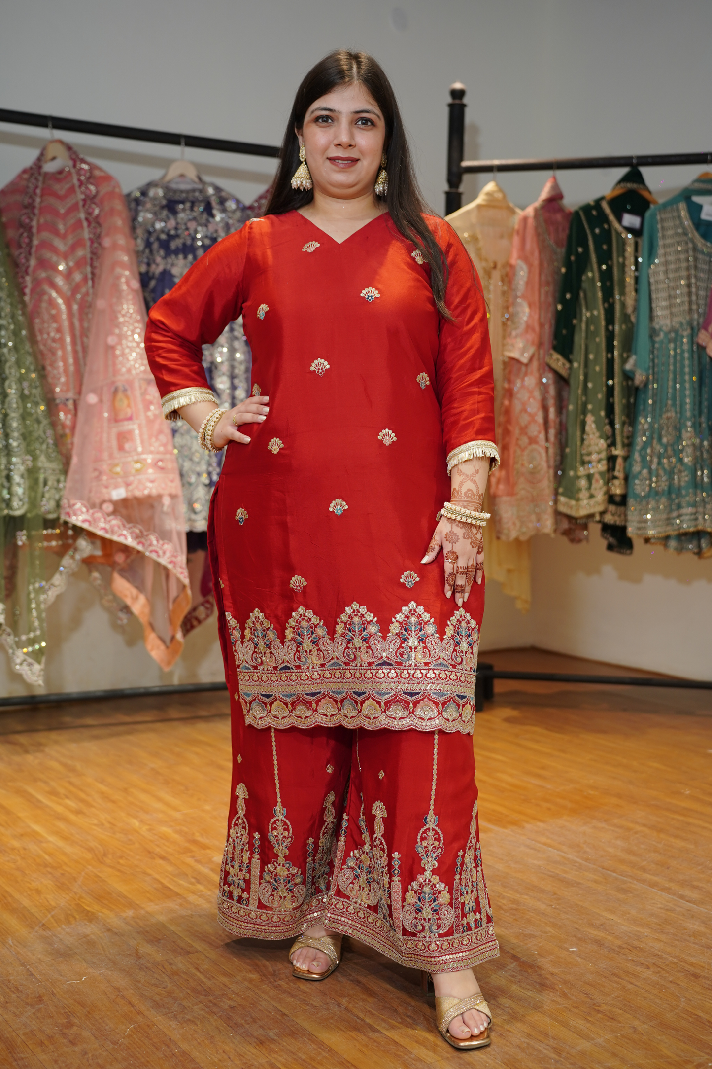 Ruhina Saaj Zari Embroidered Suit With Flared Pants