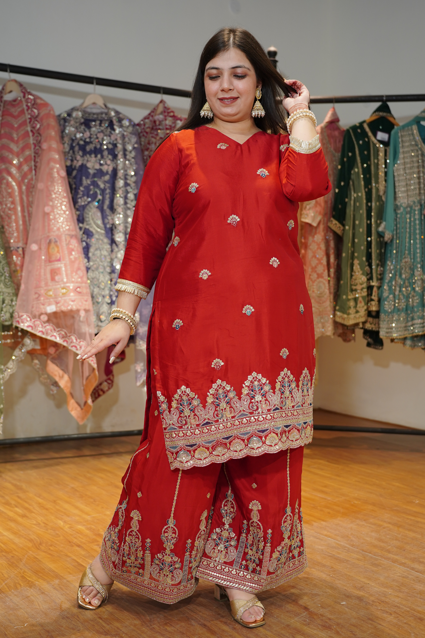 Ruhina Saaj Zari Embroidered Suit With Flared Pants