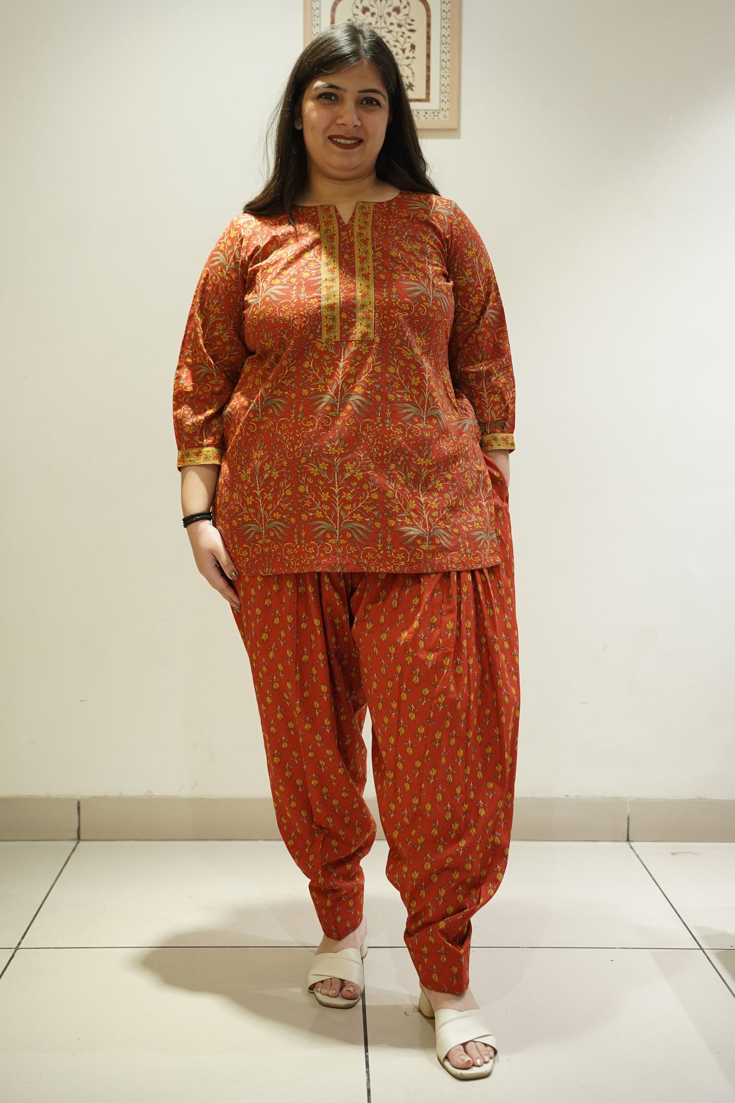 Deep Rust Printed Cotton Salwar