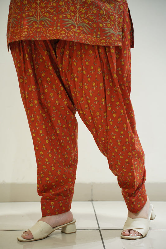 Deep Rust Printed Cotton Salwar