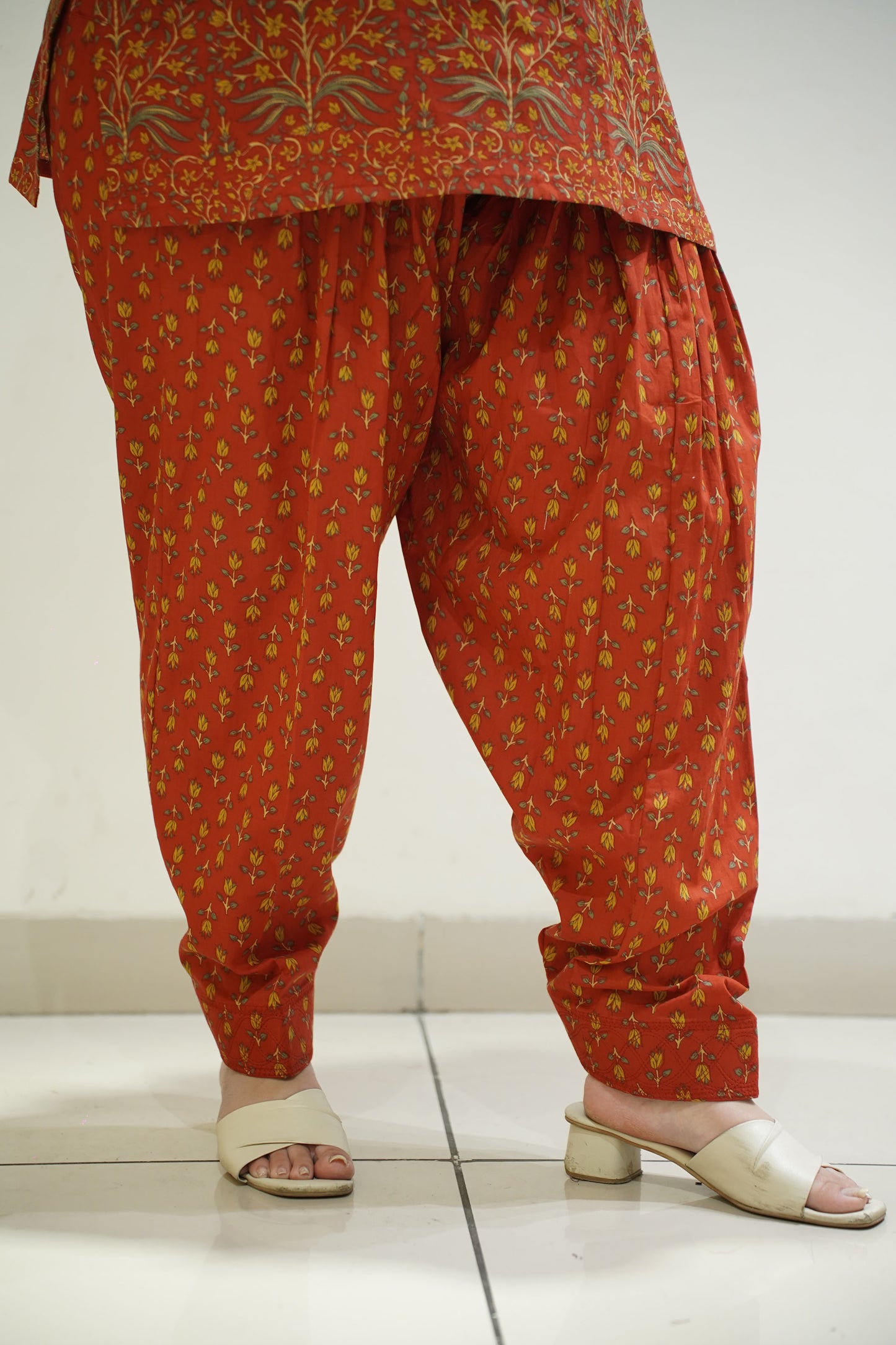 Deep Rust Printed Cotton Salwar