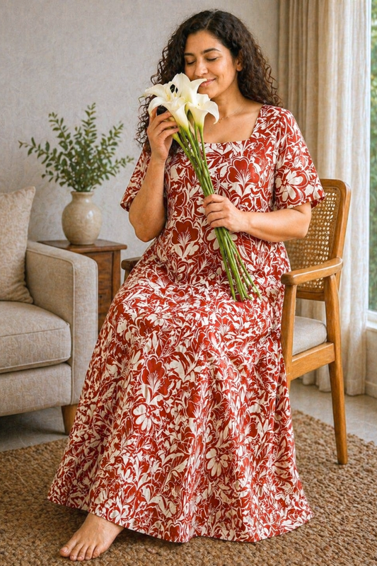 Rust Botanic Floral Lounge Dress