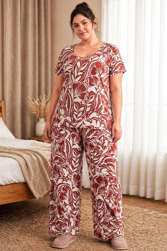 Rust Botanic Floral Night Suit