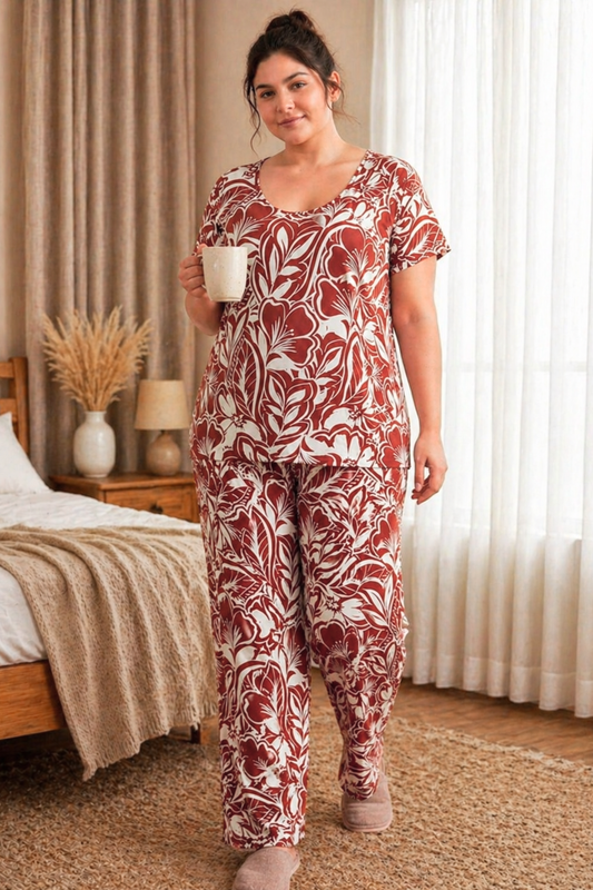 Rust Botanic Floral Night Suit
