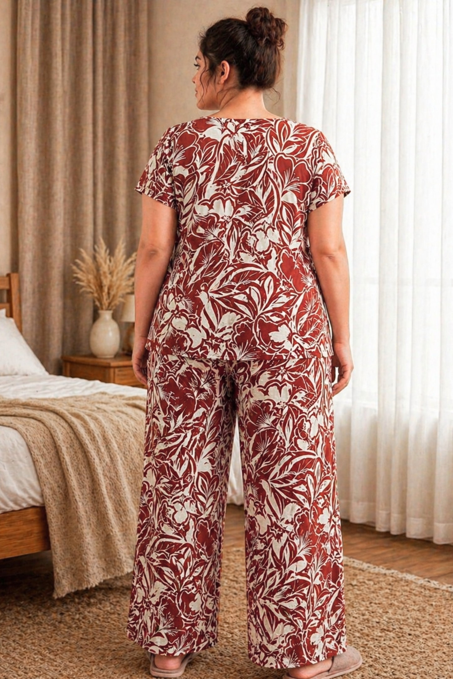 Rust Botanic Floral Night Suit