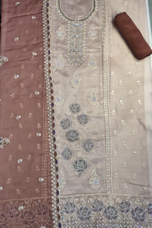 Rust Gleam Shimmer Suit with Stone Work