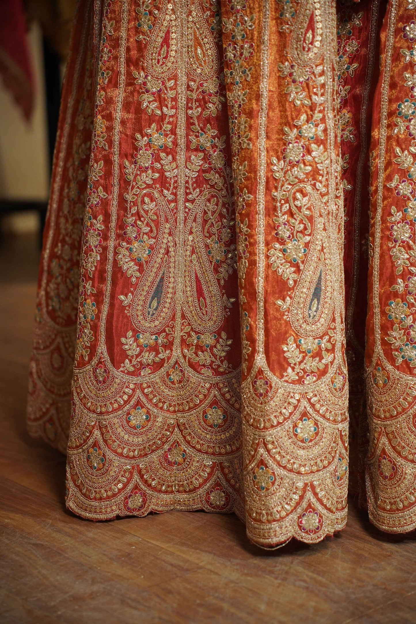 Mehzara Rust Tissue Zari Embroidered Dress