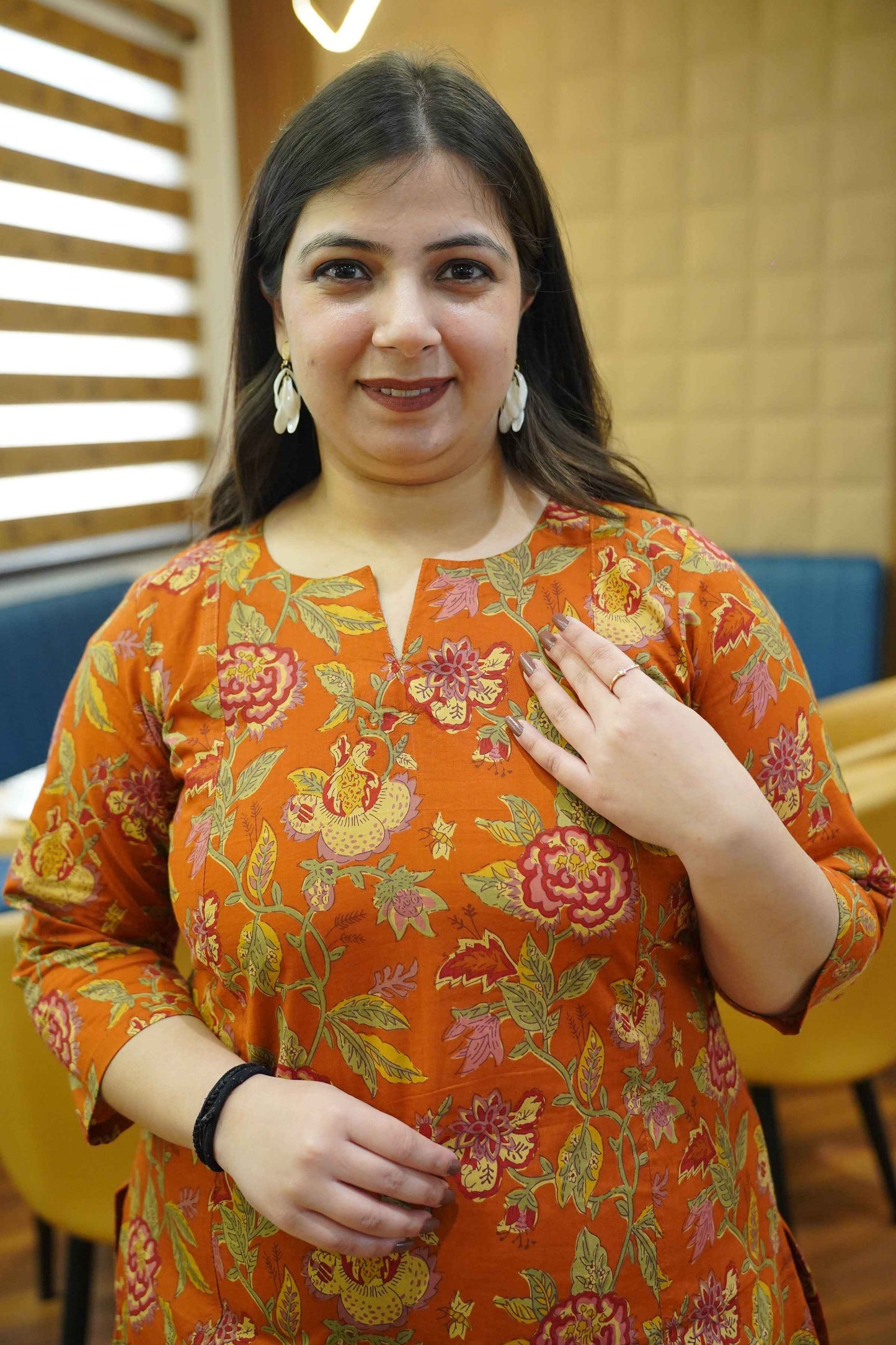 Rust Marigold Block Cotton Kali Kurta