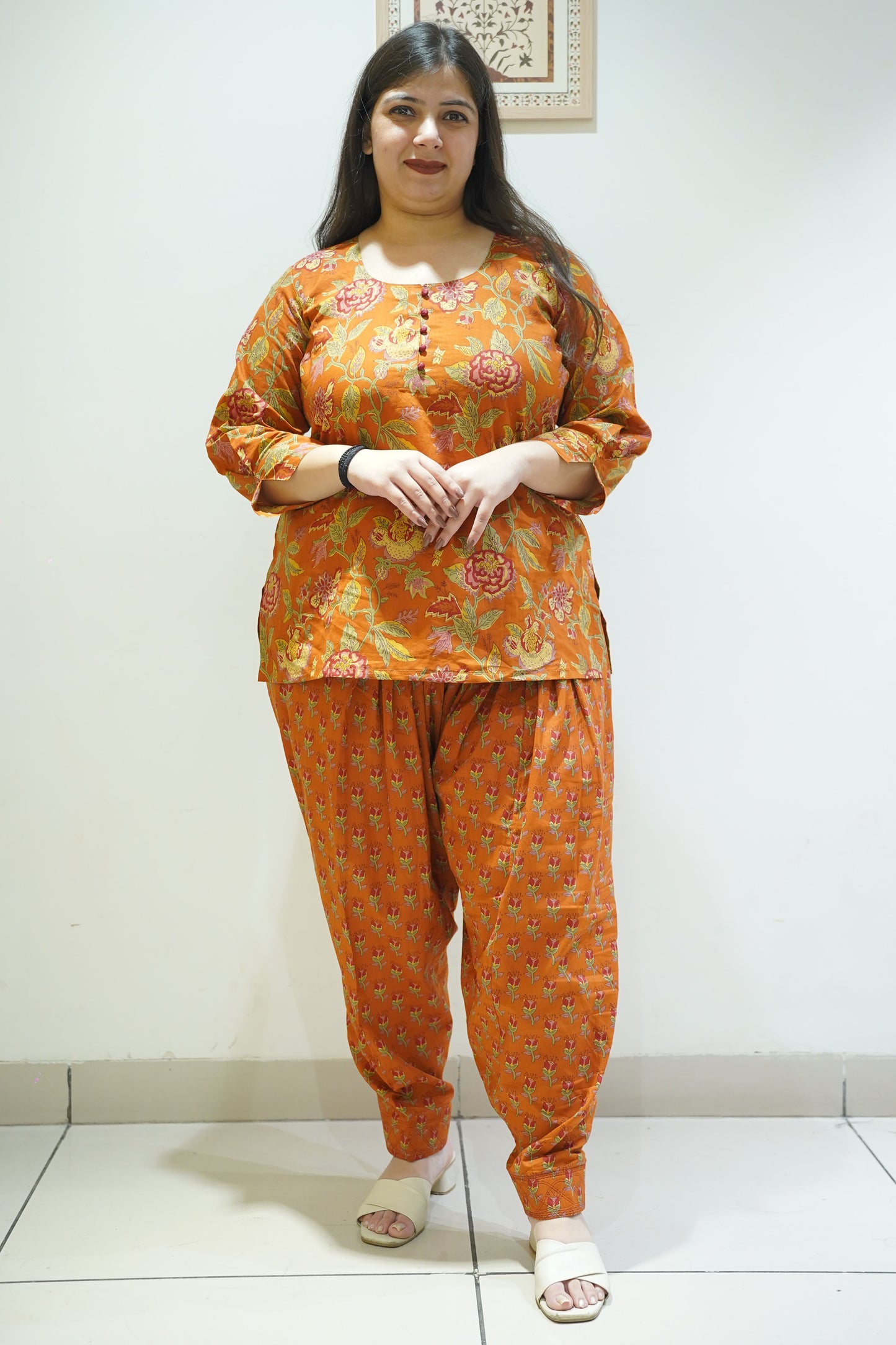 Rust Block Printed Cotton Salwar