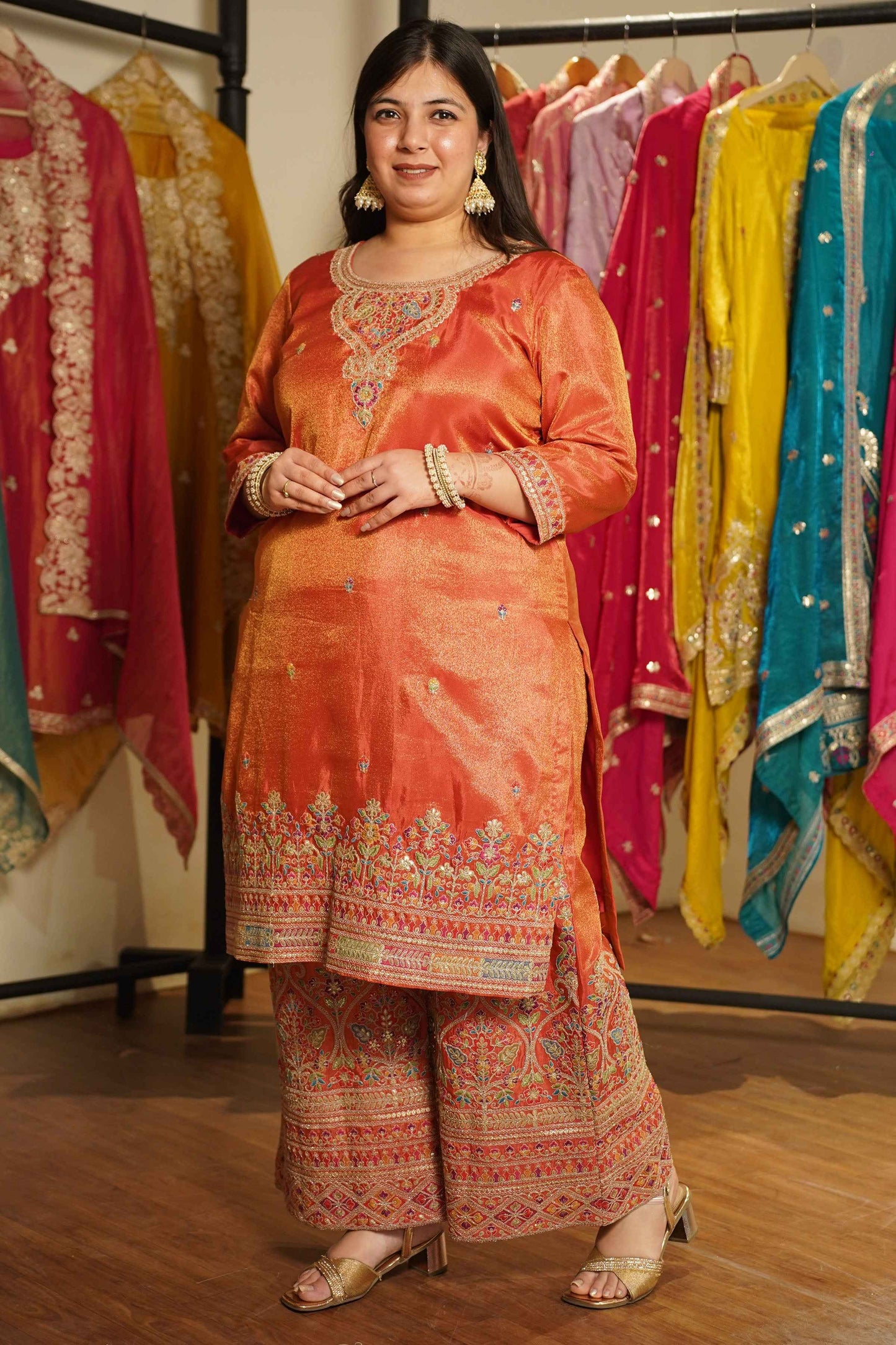 Ruhira Tissue Shimmer Embroidered Sharara Suit