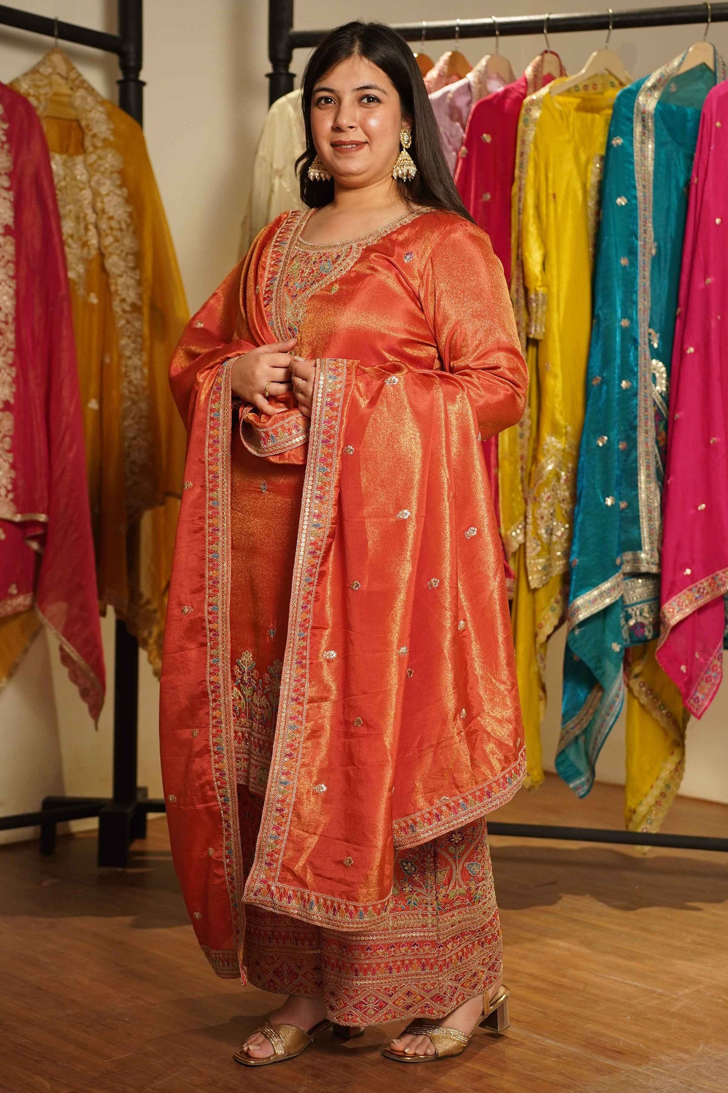 Ruhira Tissue Shimmer Embroidered Sharara Suit