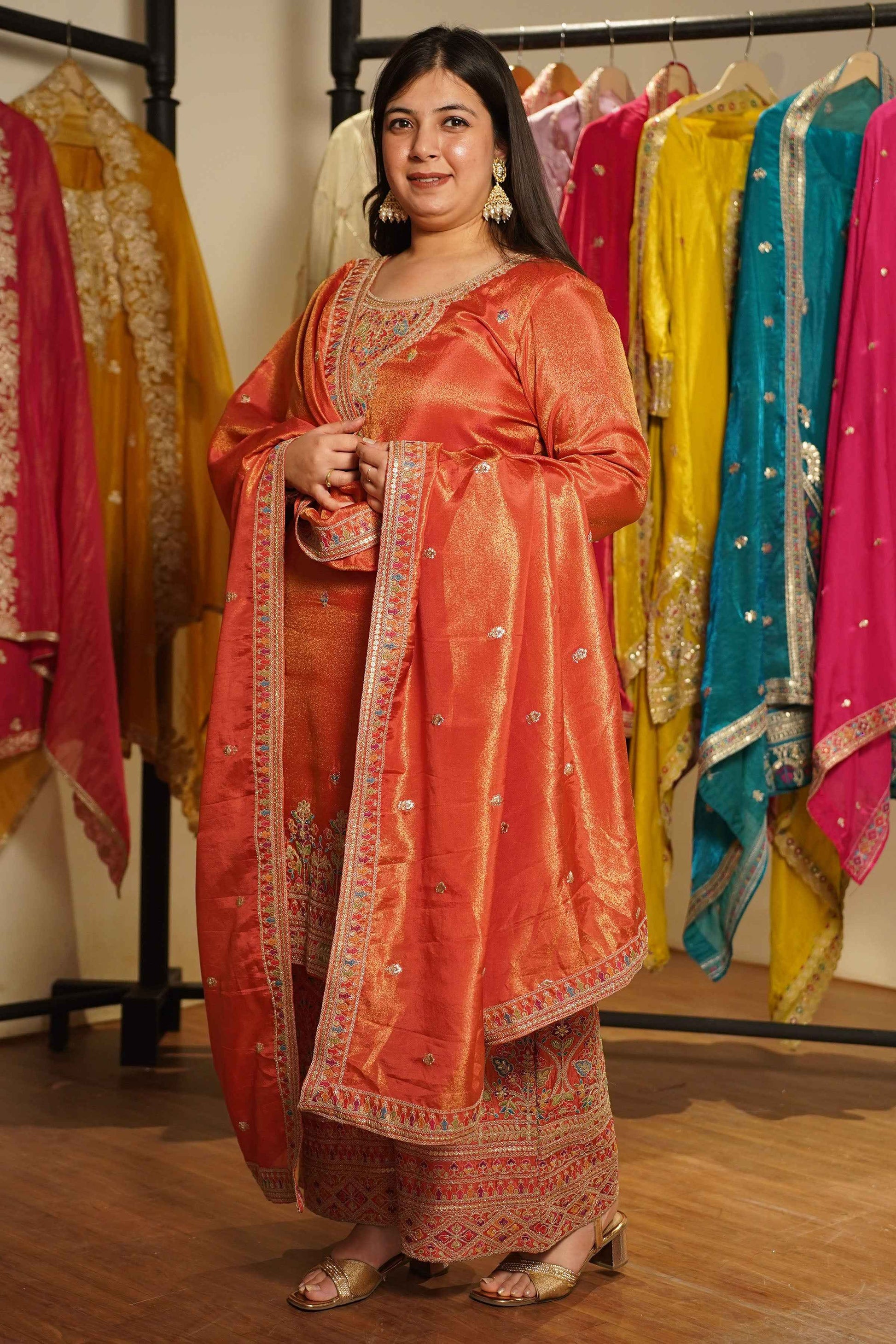 Ruhira Tissue Shimmer Embroidered Sharara Suit