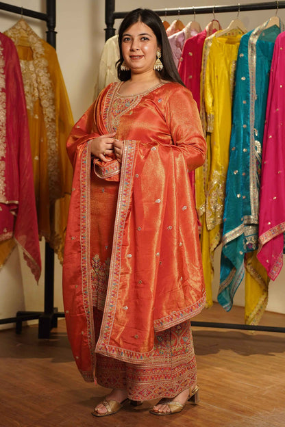 Ruhira Tissue Shimmer Embroidered Sharara Suit