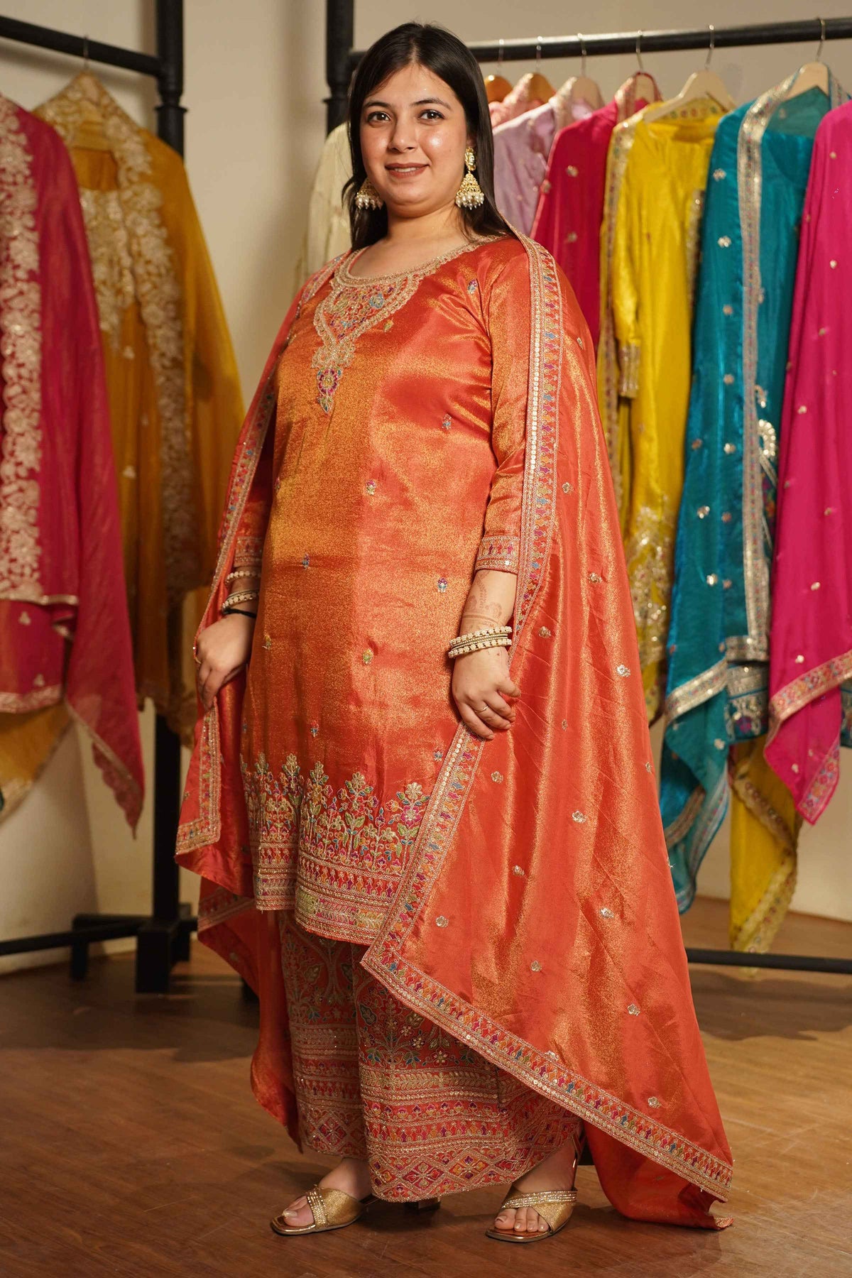 Ruhira Tissue Shimmer Embroidered Sharara Suit