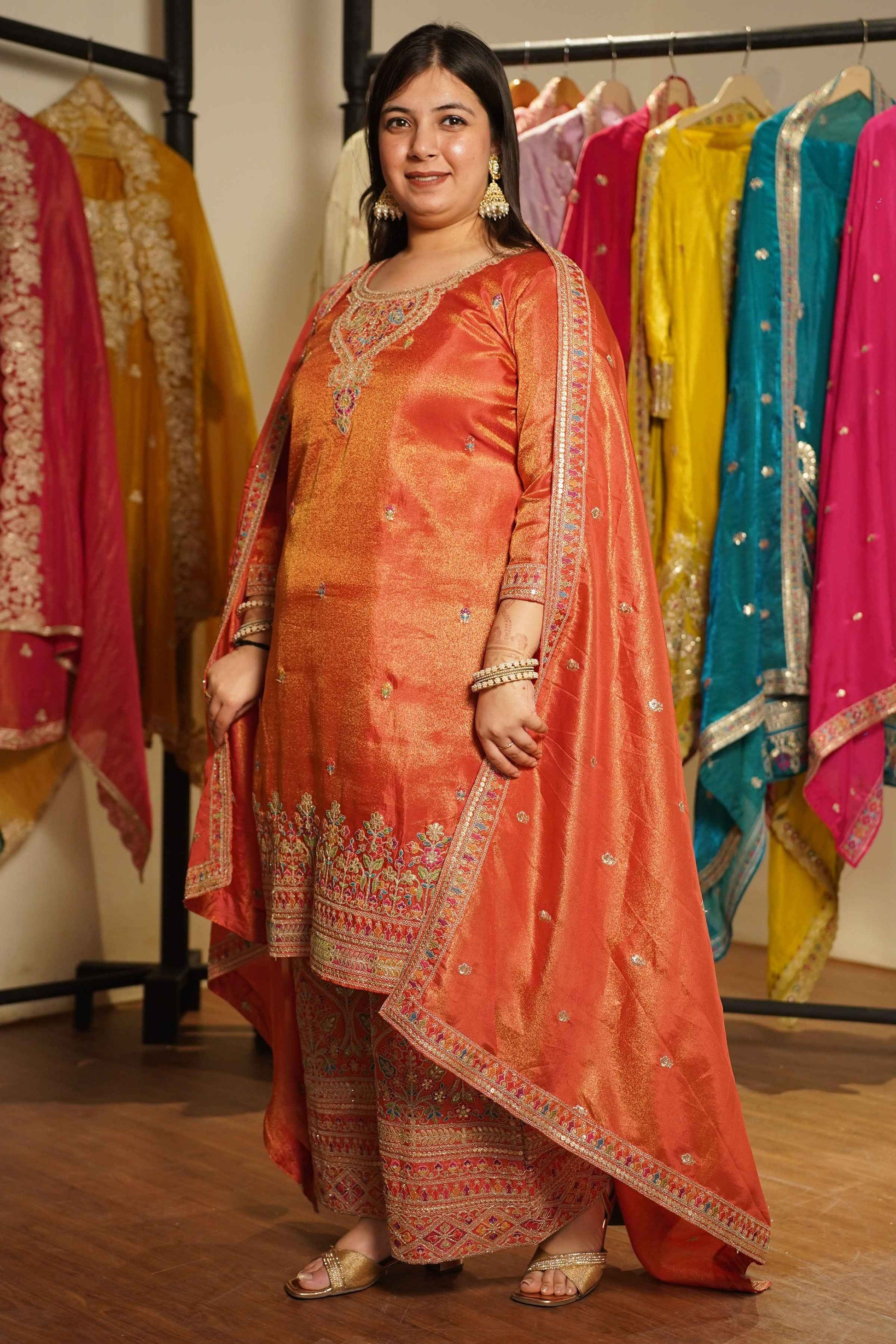 Ruhira Tissue Shimmer Embroidered Sharara Suit