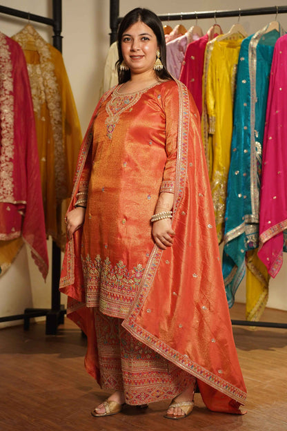 Ruhira Tissue Shimmer Embroidered Sharara Suit
