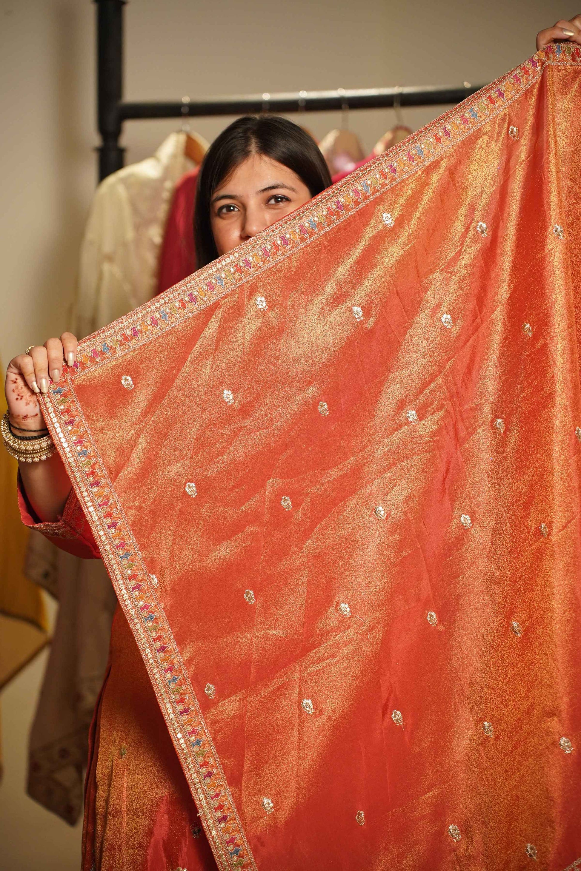 Ruhira Tissue Shimmer Embroidered Sharara Suit